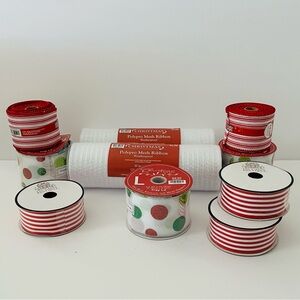 Lot of 10 Christmas Craft Ribbons – Mesh, Polka Dot & Stripes Brand NEW